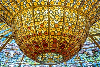 Artistic stained glass windows in the dome