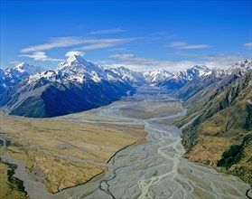 Aerial view of Mount Cook and airport South Island New Zealand