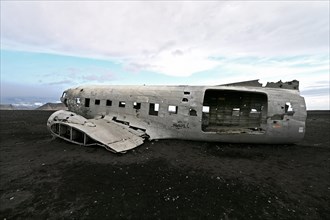 Plane wreckage on the lava beach of Solheimasandur on the south coast of Iceland