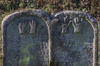 Jewish gravestones with blessing hands