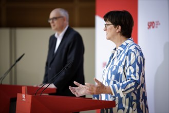 (R-L) Press conference with Saskia Esken, SPD chairperson, and Andreas Bovenschulte, top candidate