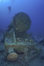 Remains of a World War II steam locomotive on the seabed