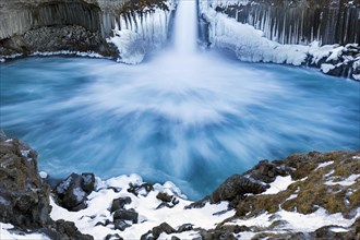 Aldeyjarfoss waterfall on the river Skjalfandafljot in winter in the Northeastern Region