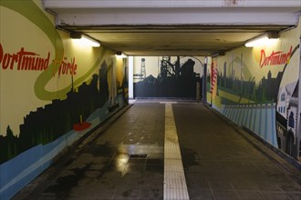 Painted tunnel walls with motifs from the Ruhr area