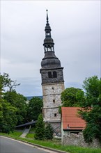 The inclined 56 m high tower of the Oberkirche