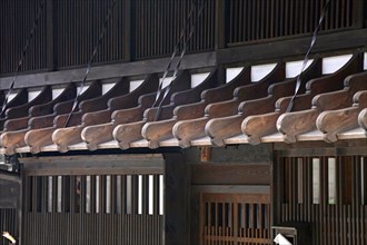 Roof structure of wooden house at Narai-juku traditional small town in Nagano Japan