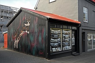 Photo gallery with cat graffiti on the outside wall