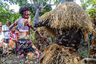 Yaka tribe practising a ritual dance