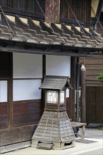 Garden lantern of Nakamura-tei museum at Narai-juku traditional small town in Nagano Japan