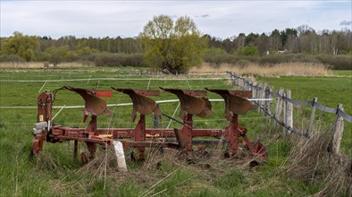 Rusty plough in a field