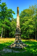 Memorial column for Hans Roemer in the forest area of Almindingen on the island of Bornholm