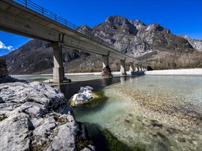 Bridge over the river Tagliamento at the edge of the Alps in Venzone