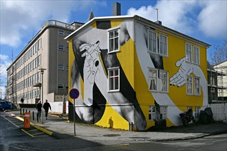 Colourful house with corrugated iron cladding and painting in Reykjavik
