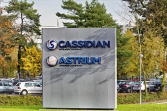 Company sign: Cassidian and Atrium are part of Airbus Defence and Space. Friedrichshafen
