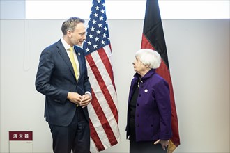 German Finance Minister Christian Lindner meets US Treasury Secretary Janet Yellen in Niigata for the G7 Finance Ministers Meeting in Niigata