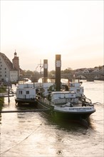 Historical Museum Ship on the Danube at sunset