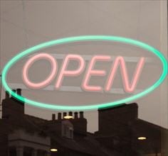 Neon open sign in a shop window