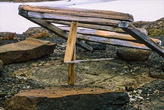 Rigged deadfall trap for hunting Arctic fox in the arctic