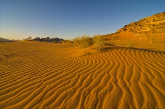 Sunset over the Mountainlandscape and desert in Wadi Rum