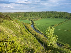 View of the Werra River and the Ebenau Heads in the Werra Valley