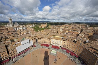 View of the roofs of Siena and the Piazza il Campo