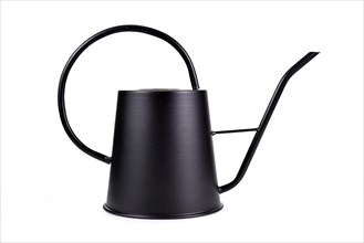 Black metal watering can isolated on white background