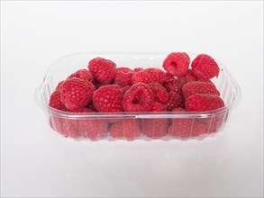 Raspberry fruit in plastic box