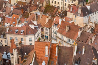 View from the tower of the Collegiate Church of Notre Dame of the houses and roofs in the historic centre