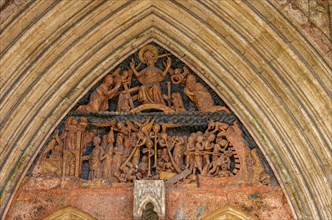 Tympanum of the court portal with a late Gothic depiction of the Last Judgement