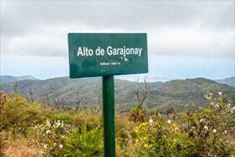 Alto de Garajonay sign on top of Garajonay on La Gomera