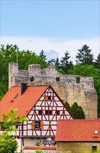 View from the south of Derneck Castle in the Great Lauter Valley on the Swabian Alb near Reutlingen