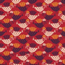 Hand drawn rooster seamless vector pattern