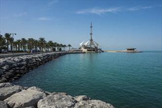 Futuristic looking restaurant on the beachfront of Kuwait City