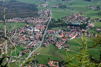 Bird's eye view of the village of Inzell in the Bavarian Alps