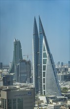 Overlook over the high rise buildings and the United tower in the Kingdom of Bahrain