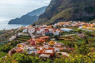 View of the town of Agulo between the valleys and municipalities of Hermigua and Vallehermoso in La Gomera