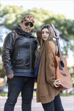 Portrait of couple of musicians in the street