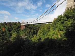 Clifton Suspension Bridge spanning the Avon Gorge and River Avon designed by Brunel and completed in 1864 in Bristol
