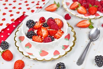 Healthy berry yogurt bowl with strawberry