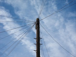 Telecommunications pole for wires and fibre optics