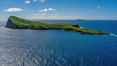 Aerial view of Isle de Coin de Mire Gunner's Coin Island off the north coast of Mauritius in the Indian Ocean
