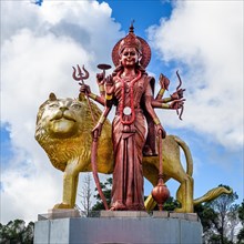 Hindu Statue Figure of Hindu Religion Multi-Armed Goddess Durga Mata with Lion Sculpture Large Sculpture of Lion