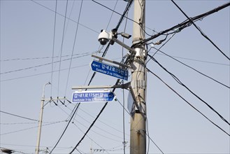 Road signs and power cables
