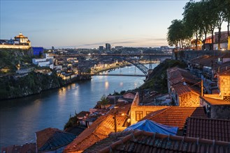 Amazing panoramic view of Oporto and Gaia with Douro river in the evening