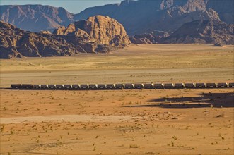 Cargo train running through Wadi Rum