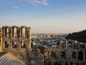 Odeon of Herodes Atticus arches and rows of seats of southern slope of Acropolis in Athens