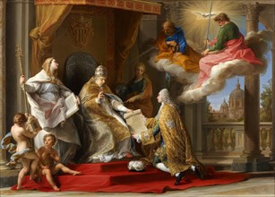 Pope Benedict XIV presents the encyclical Ex Omnibus to the Comte de Stainville