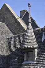 Wooden roof tiles of medieval house at the Mont Saint-Michel abbey