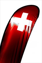 Swiss Banner Flag with Sunlight on White Background