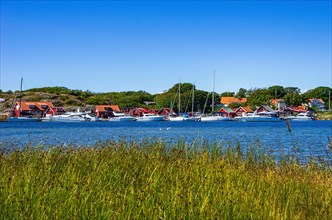 Picturesque coastal landscape with maritime structures and the sound between the islands of South and North Koster